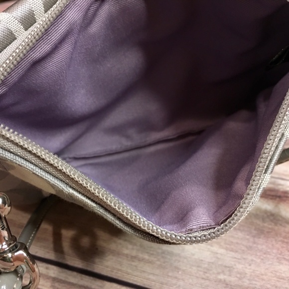 Coach Legacy Signature Optic Turn Lock Flap Wristlet in Gray with Lavender - Picture 5 of 7